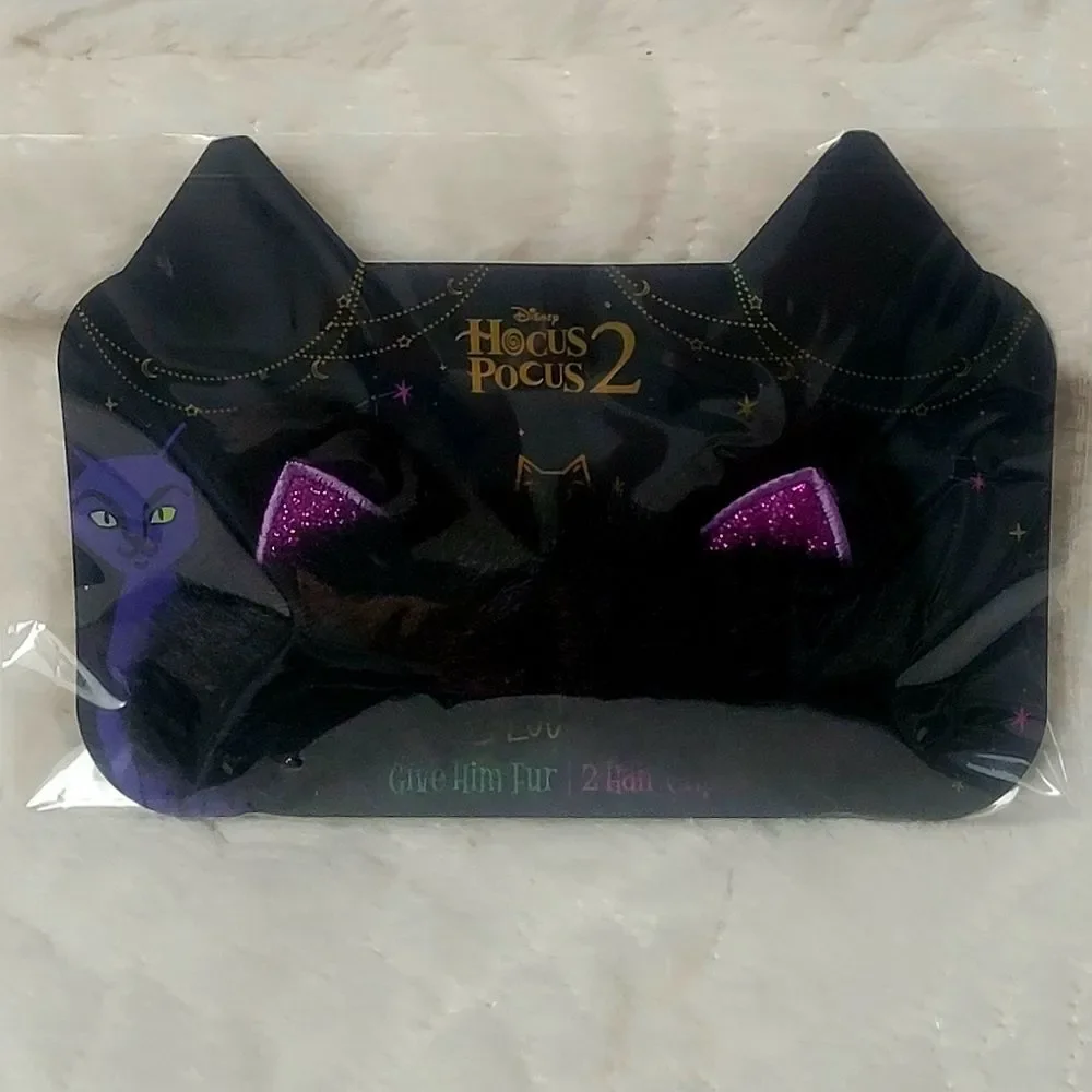 Colourpop Disney Cat Ear Hair Clips Hocus Pocus 2 Black Faux Fur Purple New OOS